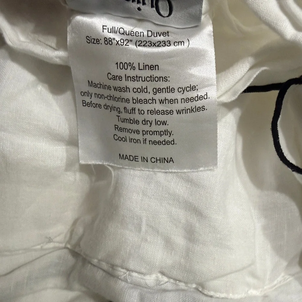 Quince Linen Duvet Cover Queen Bedding Black Piping Trim 88 x 92 Full